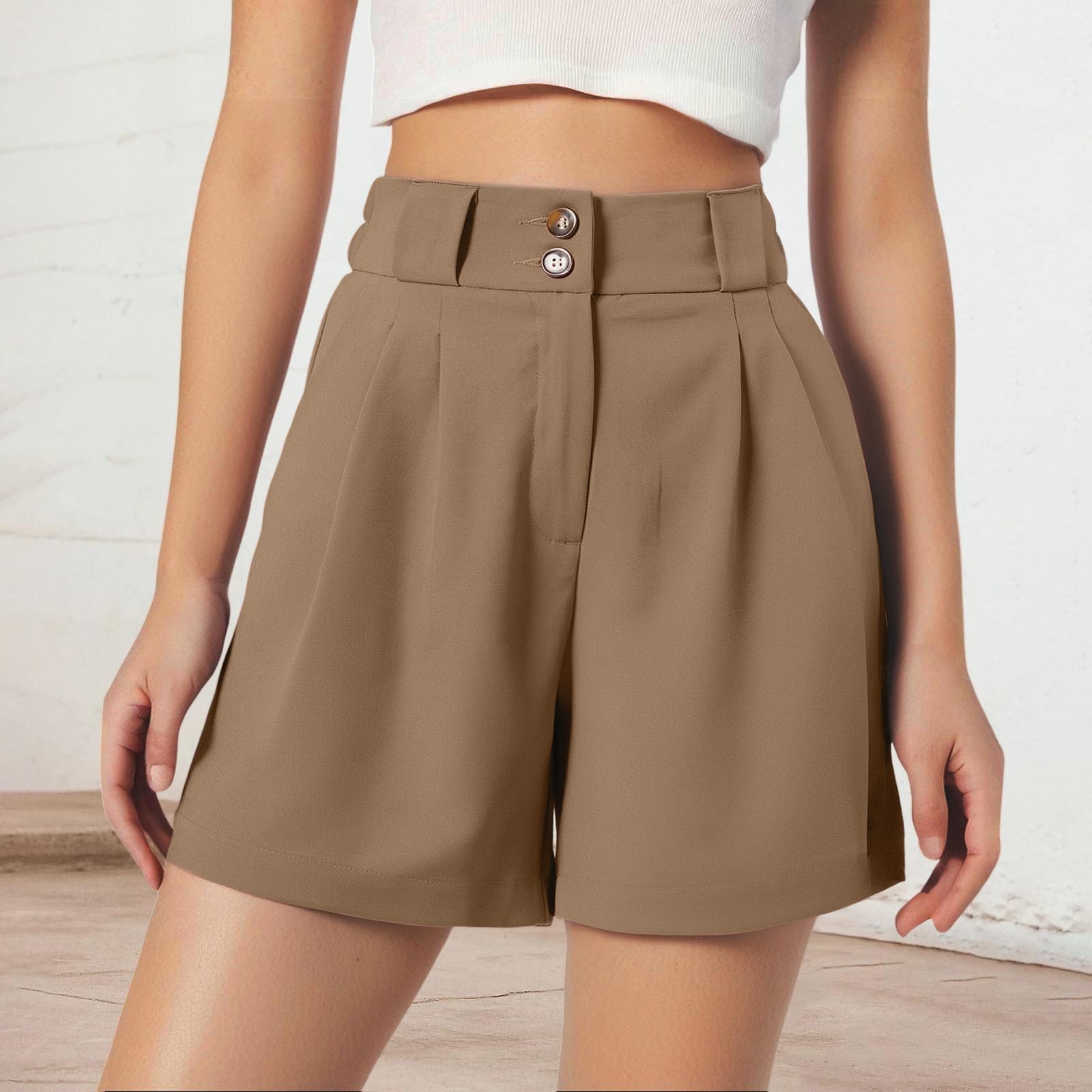 thumbnail image 3 of Pantalones cortos de cintura alta para mujer - Abertura lateral, bolsillos - Informal de negocios - Espalda elástica, cierre con cremallera - Tallas S-XXL, 3 of 6